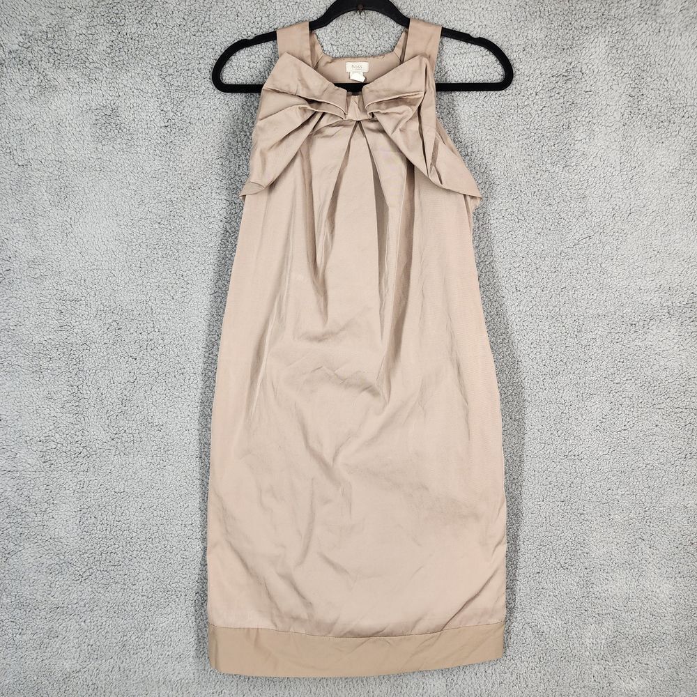 Hoss Intropia EU Size 38 (US‎ 8) Beige Bow Neck Sleeveless Shift Dress Cocktail